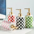 Dispensador de Jabón de Cerámica a Cuadros con Bomba Dorada Mate Antioxidante, Dispensador Decorativo para Baño o Cocina
