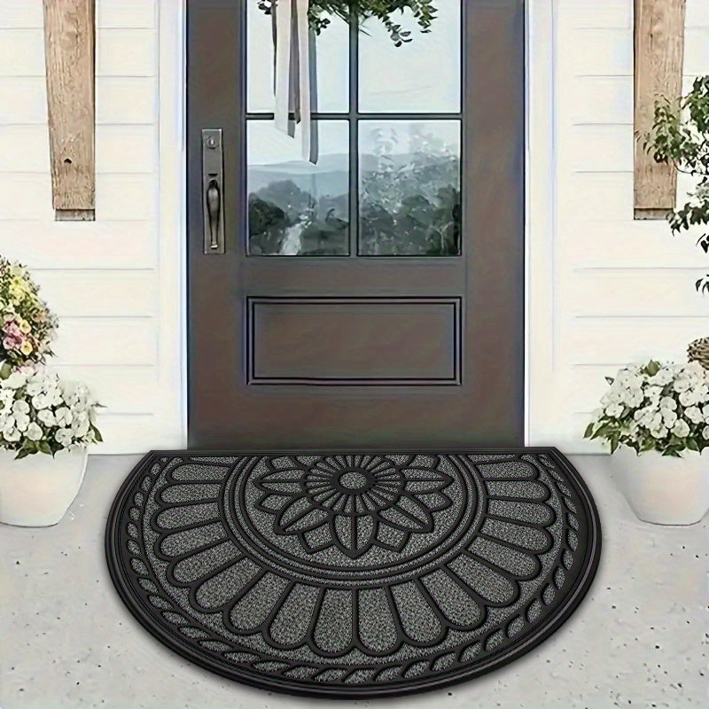 1 pieza de alfombrilla de baño con estampado floral elegante - Alfombrilla de bienvenida interior/exterior absorbente y antideslizante, fácil de limpiar, alfombrilla semicircular para baño, cocina y entrada, diseño negro y blanco, alfombrilla de piso par