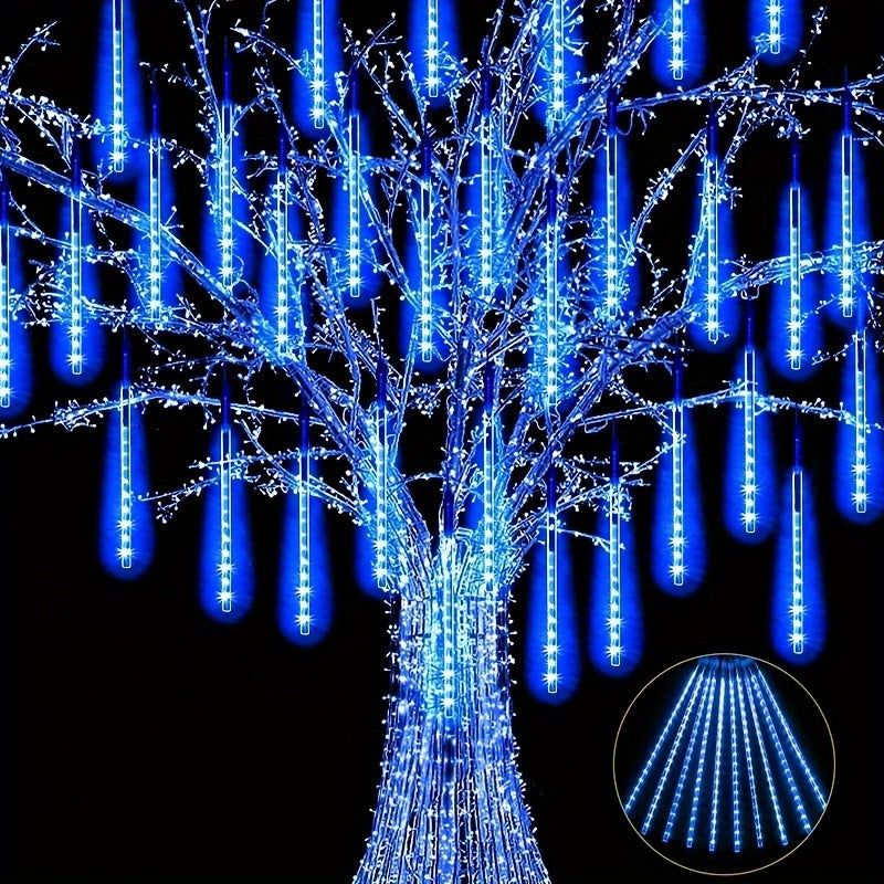 Luces Navideñas Exteriores de Forma de Copo de Nieve, Lluvia de Meteoro y Nevado, Decoración LED de Luces Cadenas que Caen con 8 Tubos y 288 LEDs (IP44)