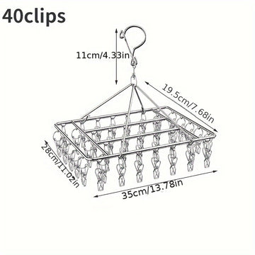 Gancho para ropa de acero inoxidable Ever Blooming con pinzas - Diseño duradero, resistente al viento y con seguro para uso en interiores/exteriores, organizador de ropa y calcetines, organizador de lavandería | Gancho para ropa moderno | Construcción du
