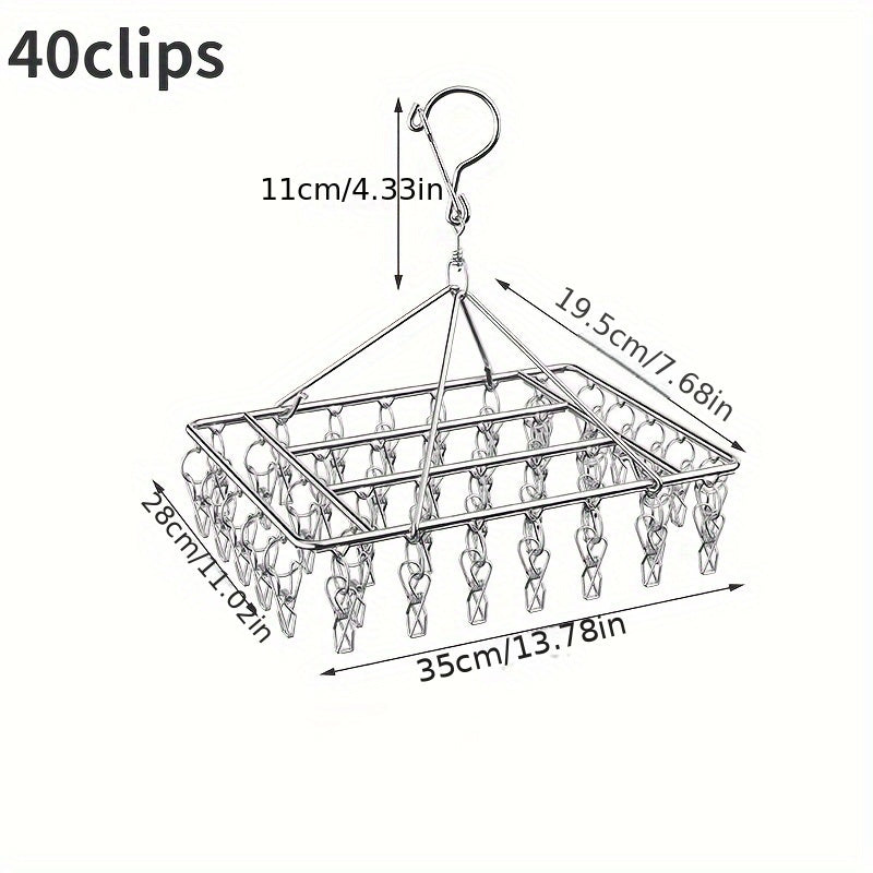 Gancho para ropa de acero inoxidable Ever Blooming con pinzas - Diseño duradero, resistente al viento y con seguro para uso en interiores/exteriores, organizador de ropa y calcetines, organizador de lavandería | Gancho para ropa moderno | Construcción du