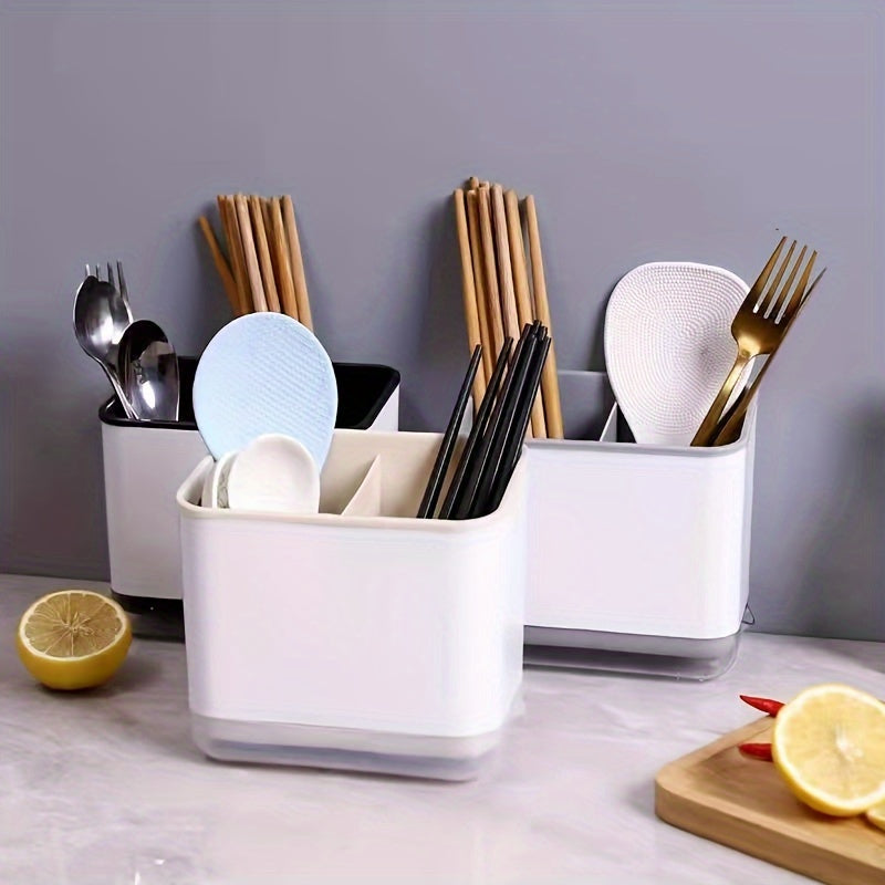 Organizador de Utensilios de Cocina Versátil con Bandeja de Goteo, Caja de Almacenamiento para Palillos y Cubiertos, Material PP Duradero, Accesorios de Cocina para el Hogar y Restaurante