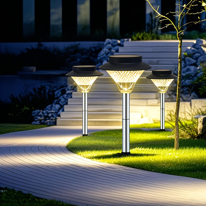 1 pieza de luz solar para exteriores de césped, forma de sombrero, luz de paisaje, acero inoxidable, cálido/blanco 39LED, luz de jardín, luz decorativa solar, adecuada para patio, jardín, patio, sendero, luces de pared, luces de columna, decoración de pa