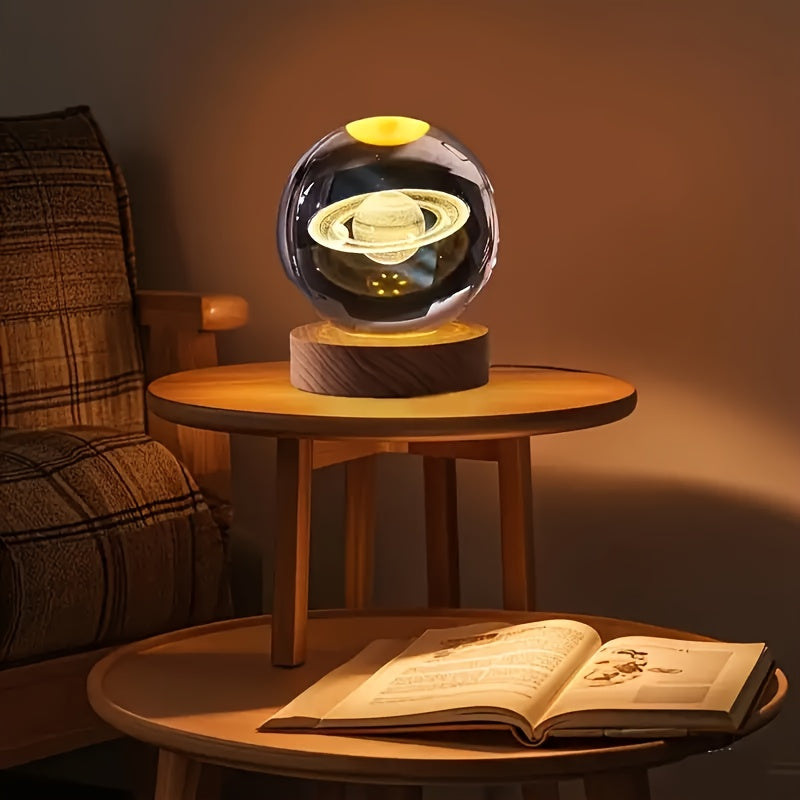 Esfera de cristal del sistema solar 3D, 60 mm, luna de cristal con modelo grabado con láser y esfera de cristal galáctica, regalo para amantes de la física y modelos espaciales
