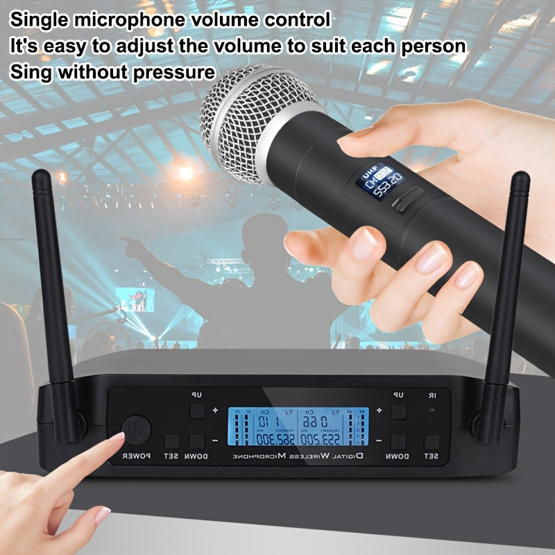 Sistema de micrófono inalámbrico profesional de doble canal NUOXIANGE, incluye 2 micrófonos de mano, batería de larga duración, ideal para presentaciones en escenarios, conferencias, karaoke en casa y bodas