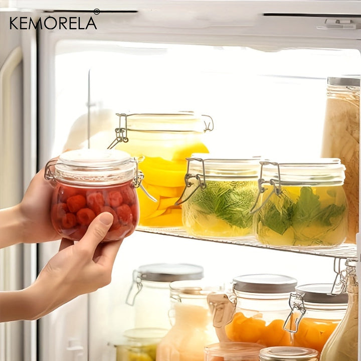 Tarros de Vidrio KEMORELA con Tapas Herméticas y Abatibles - Recipientes Redondos Seguros para Microondas para Alimentos Secos, Especias y Organización del Despensa (Paquete de 1/2/4)
