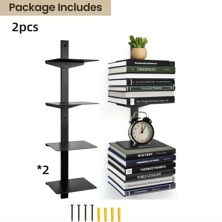 1/2 piezas, estante flotante vertical negro, organizador de pared de metal de alta resistencia para hogar, oficina, decoración de sala de estar, no necesita electricidad, fácil montaje, torre de libros | Estante moderno | Estante duradero