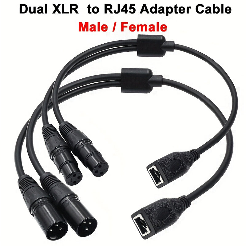 Adaptador de Cable Dual XLR a RJ45 - Negro, Extensión Macho/Hembra para la Serie de Controladores DMX-CON, Convertidor Ethernet con Múltiples Conectores, Diseño Duradero y Flexible para Sistemas de Sonido e Iluminación