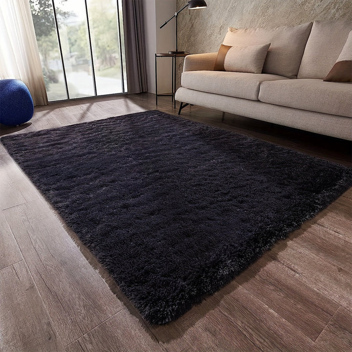 Alfombra grande de felpa suave y esponjosa, lavable a máquina, negra, rectangular, perfecta para sala o escritorio, agrega textura acogedora a cualquier espacio, tapetes para sala