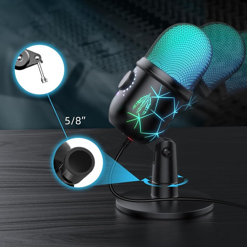 Microfono USB Profesional para Gaming y Streaming - Cancelación de Ruido de Estudio, Conector para Auriculares Integrado, Anillo LED, Plug & Play, Alimentado por USB (), Micrófono para Juegos, Configuración para Podcasting, Equipo de Audio Elegante, Soni