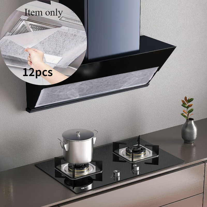 12 piezas de pantallas de filtro para campana de cocina - Alta absorción, fácil de instalar y reemplazar | Material de PE duradero, previene la acumulación de grasa | Ideal para extractores de humo de cocina doméstica, accesorios para campana de cocina