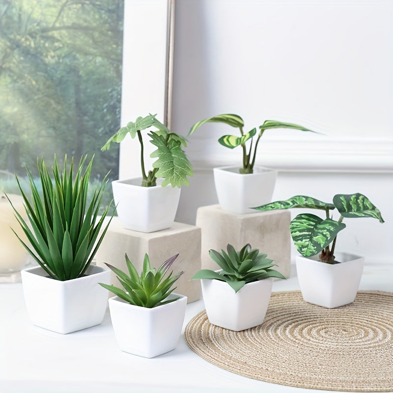 Paquete de 6 Plantas Artificiales en Macetas de Plástico, Tamaños de Suculentas, Decoración para Estante de Libros de Sala de Estar y Oficina, Todas las Estaciones, Sin Necesidad de Energía, Sin Batería