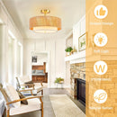 1 pieza de luz de techo integrada de rafia, 3 luces tejidas bohemias, montaje flush, iluminación de granja, moderna, hierro fundido y madera, para sala de estar, cocina, dormitorio, entrada - No incluye bombilla, cerca de la luz de techo