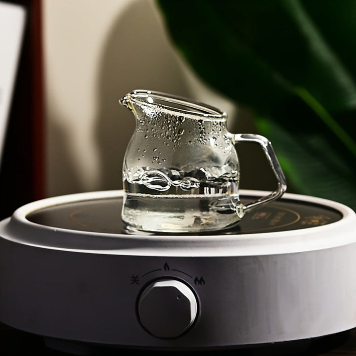 1 jarrita de vidrio mini con pico inclinado - apta para microondas, taza reutilizable para café, salsas, miel y jarabe - ideal para uso en casa y restaurante, resistente al calor, duradera y fácil de limpiar