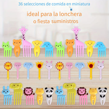Juego de 36 piezas para decorar bento, tenedores mini de postre con diseño de animales, material plástico, para lonchera bento, regalo para fiestas