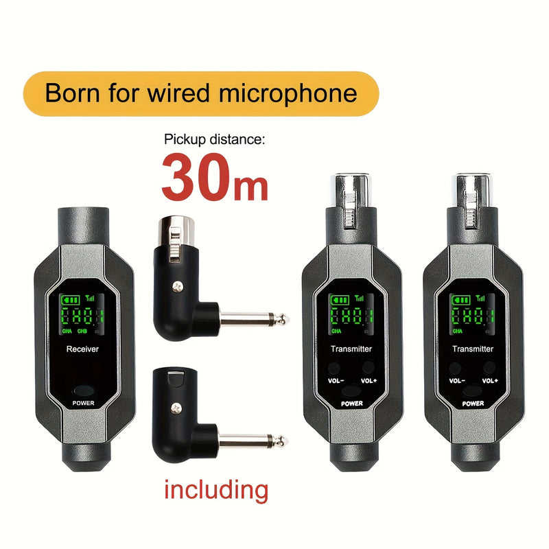 Transmisor y receptor XLR inalámbricos y transmisor y receptor inalámbricos para guitarra, adaptador de micrófono recargable para micrófono dinámico, mezclador de audio, bajo eléctrico.