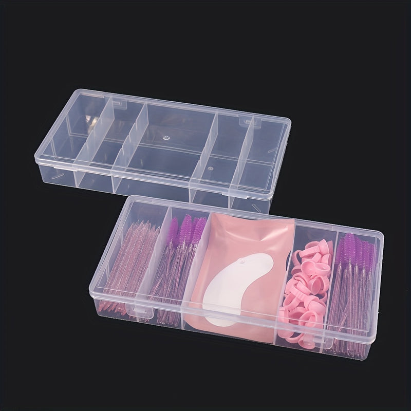 Caja de almacenamiento de pestañas verticales rectangular transparente de 5 cuadrículas con cierre de clic - Sin aroma, no requiere suministro de energía, sin batería - Organizador de herramientas de maquillaje, 1 paquete