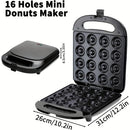 Hacedor de Donas Mini de 1000W, Capacidad para 16 Donas - Máquina de Donas para el Hogar - Superficie Eléctrica Antiadherente, Hacedor de Donas para Niños, Hace Donas Negras