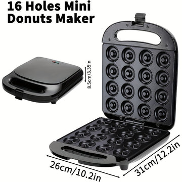 Hacedor de Donas Mini de 1000W, Capacidad para 16 Donas - Máquina de Donas para el Hogar - Superficie Eléctrica Antiadherente, Hacedor de Donas para Niños, Hace Donas Negras