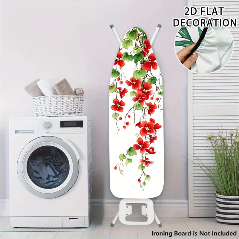 Fundas Lavables para Tabla de Planchar con Decoración Floral - Flores Rojas Elegantes y Hojas Verdes, Ajuste Universal para la Mayoría de Mesas de Planchado Estándar, Accesorio para Sala de Lavandería, No Incluye Mesa, Diseño Vibrante, Fácil Instalación,