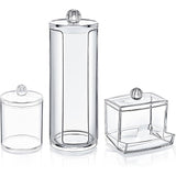 Juego de 3 cajas de plástico transparentes para hisopos, con estante extraíble y diseño elegante, ideales para discos desmaquillantes, hilo dental y palillos de dientes - Perfecto para regalos de cumpleaños o festividades