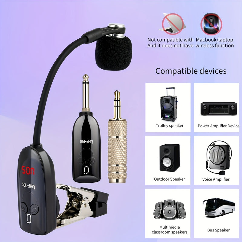 JYX Brand, U-230, Mejor Vendedor, Micrófono sin varillas UHF para Saxofón, Trompeta y Violonchelo, Sistema de Transmisor y Receptor con Carga USB, Distancia de Transmisión de 160 Pies, Incluye Estuche,