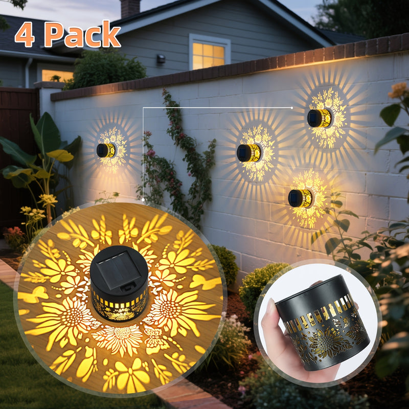 Pack de 4 Linternas Solares para Exteriores - Juego de Luces Redondas Metálicas IP65, Autoencendido al Anochecer y Amanecer para Casas Grandes - Iluminación Clásica para Puertas Dobles, Pasillos y Senderos de Jardín