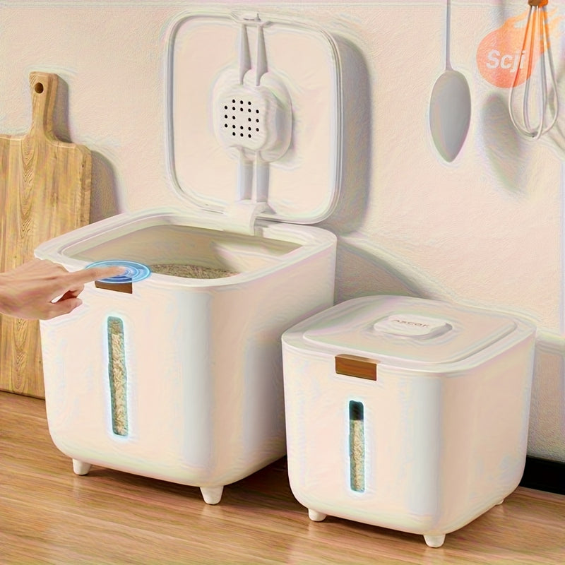 Contenedor de Almacenamiento de Alimentos de 5kg/10kg - Recipiente Hermético de Plástico para Cocina con Asas Fáciles de Llevar para Arroz, Harina y Granos Secos - Protección Sellada, Sin Necesidad de Energía, Diseño Moderno