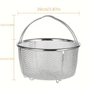 1pc Juego de cesta de vapor y colador de aleación de aluminio de 20 cm con bandeja de drenaje y soporte para pies, multifuncional para freír, cocinar y cocinar al vapor