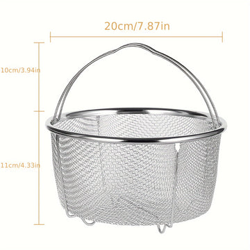 1pc Juego de cesta de vapor y colador de aleación de aluminio de 20 cm con bandeja de drenaje y soporte para pies, multifuncional para freír, cocinar y cocinar al vapor