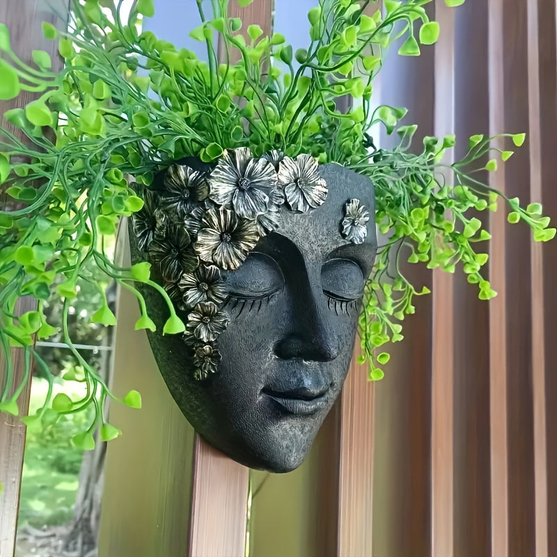 Maceta de Pared Montada en Resina Blanca con Decoración de Flores Rosas - Arte Mural para Jardín Interior/Exterior para Cualquier Estilo de Habitación, Decoración de Jardín