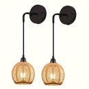 2 piezas de apliques de pared modernos estilo bohemio rústico con pantallas de ratán tejido a mano, montaje semiempotrado en metal pulido, luces desmontables para dormitorio, sala, pasillo (sin focos incluidos), iluminación de pared para dormitorio | Apl
