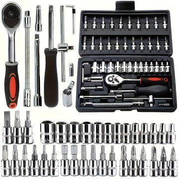 Juego de herramientas de 46 piezas de acero cromo vanadio, kit de llaves multifuncionales templadas, alto torque, portátil para mantenimiento de autos, bicicletas y motocicletas