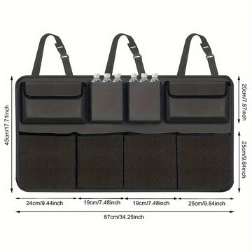 1 Organizador de Maletero y Asiento de Coche Duradero en Poliéster - Bolsa Plegable con 8 Bolsillos y Correas Ajustables, Ideal para Herramientas, Botellas y Accesorios, Perfecto para Almacenamiento en el Vehículo