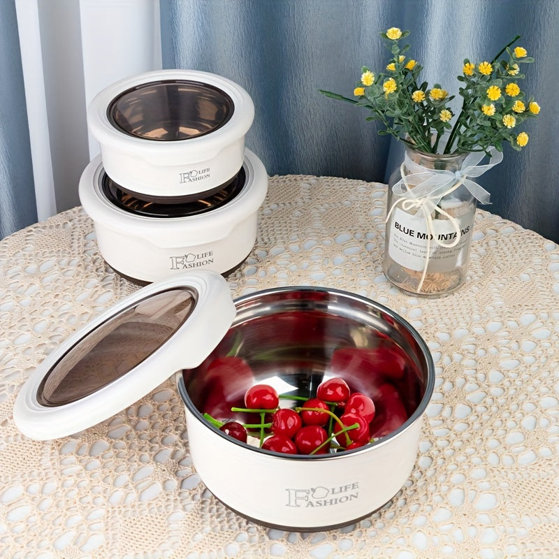 Juego de 3 piezas de lonchera de acero inoxidable, caja de almacenamiento de alimentos de acero inoxidable 304, lonchera apilable que no ocupa espacio - ideal para escuelas, campamentos y viajes - la elección perfecta para almuerzos, snacks y pícnics