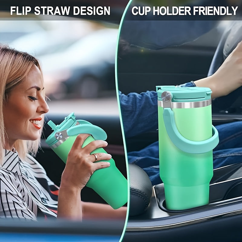 Botella de Agua Aislada al Vacío de Acero Inoxidable con Degradado de 40oz - A Prueba de Fugas, Doble Capa, Taza para Agua Caliente y Fría con Asa y Tapa, Libre de BPA, Ideal para Viajes, Oficina, Hogar, Uso Interior y Exterior
