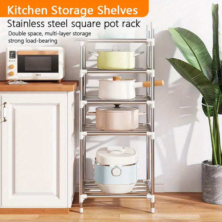 Estante de almacenamiento de cocina de acero inoxidable de 4/5/6 niveles con pies de nivelación - Estante multi-nivel de gran resistencia para ollas, sartenes, microondas y más - Unidad de estantería ahorradora de espacio para despensa, garaje y armario,