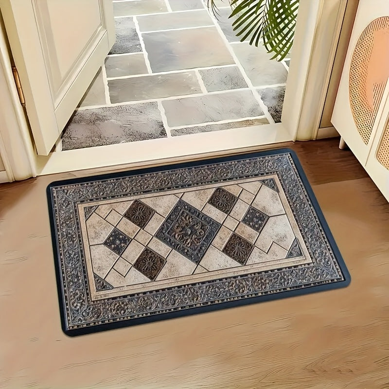 Tapete de bienvenida con diseño geométrico de lujo, grueso y duradero, de poliéster para interior/exterior, antideslizante y fácil de limpiar, decoración para el hogar