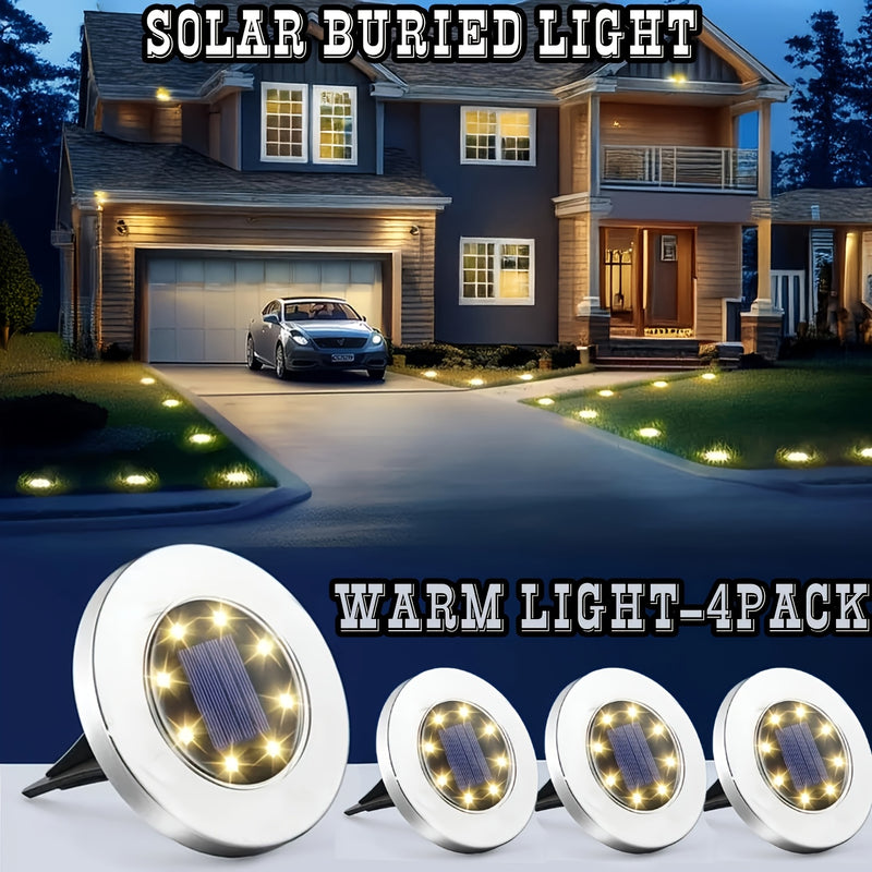 Paquete de 4 Lámparas Solares para Suelo, Lámparas de Paisaje Exterior, 8 Lámparas Solares con LED, Lámparas de Disco Solar, Iluminación para Jardín y Pasillos, Luz para Césped y Caminos en Patios