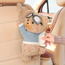 Soporte para Toallas de Papel con Respaldo de Asiento de Coche de Oso Lindo - Accesorio de Peluche Suave y Divertido con Ropa Azul de Trabajo y Gafas, Almacenamiento Colgante Multifuncional para Vehículos Ajustables, Organización del Vehículo | Diseño Ju