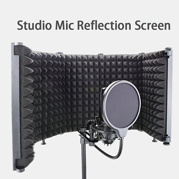 Pantalla de reflexión para micrófono de estudio con triple aislamiento acústico, cubierta plegable para micrófonos con rosca de 3/8" y 5/8", ideal para estudios de grabación, podcasts, canto y transmisiones