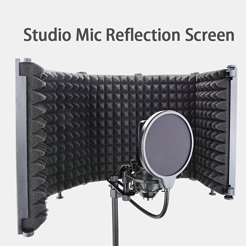 Pantalla de reflexión para micrófono de estudio con triple aislamiento acústico, cubierta plegable para micrófonos con rosca de 3/8" y 5/8", ideal para estudios de grabación, podcasts, canto y transmisiones