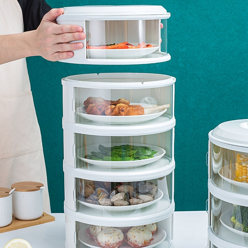 Contenedor de almacenamiento de alimentos pila de 3/4/5 niveles con tapa transparente deslizante - Duradero, fácil de limpiar, protección contra polvo e insectos - Ideal para la organización de la cocina de verduras, carnes, frutas y snacks