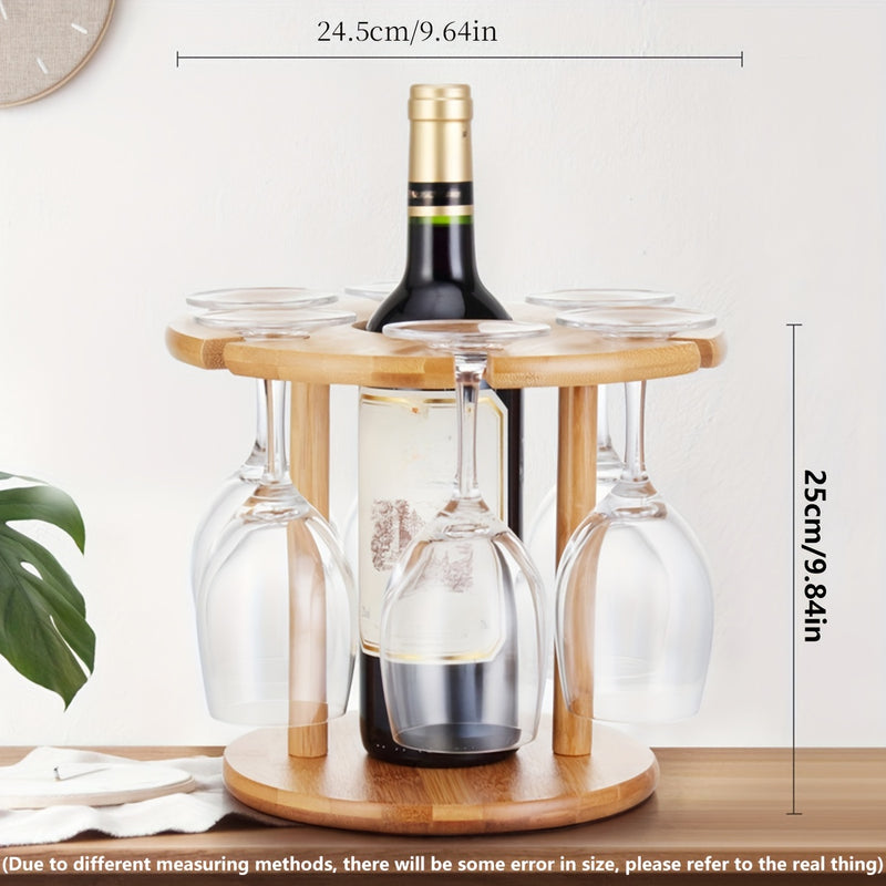 Soporte Elegante para Copas de Vino de Bambú - Diseño Redondo de Doble Capa para Decoración de Bar en Casa y Sala de Estar