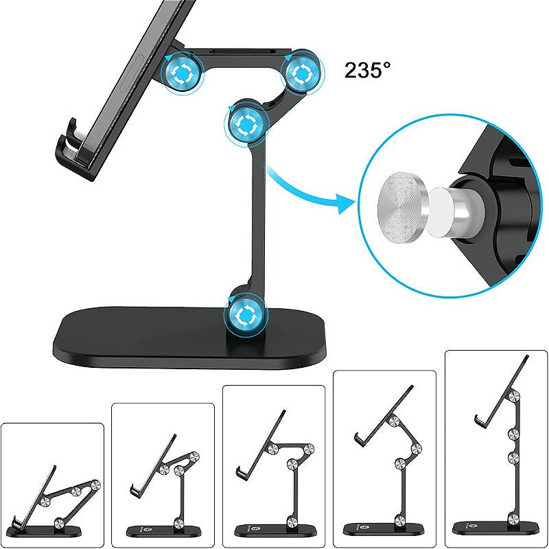 Soporte Ajustable para Teléfono 1pc, Material ABS, Plegable y Desmontable, Compatible con Smartphones/iPad/Tabletas de 10.16-27.94 cm, Almohadillas Antideslizantes y Antirrayaduras, Montaje de Escritorio - Negro, Soporte Ajustable para Gadget | Diseño Pl