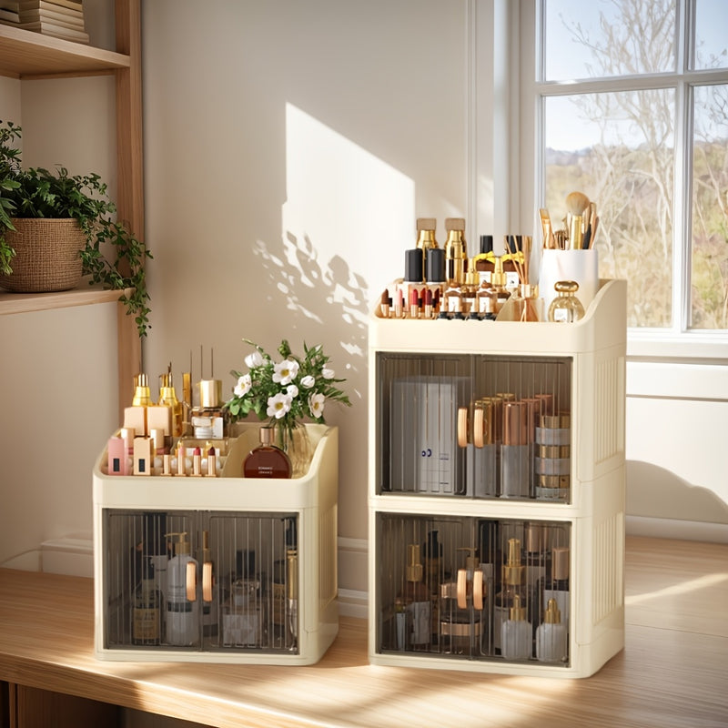 2025 Caja de Almacenamiento de Cosméticos de Escritorio Plegable de Lujo Joven Estilo Cajón de Múltiples Capas para el Cuidado de la Piel Ampliada y Engrosada para un Transporte Fácil