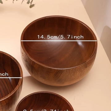 1pc Cuenco De Madera De Acacia Redondo Duradero, Cuenco De Arroz Sopa Fideos, Adecuado Para Uso En El Hogar Y Al Aire Libre, Anti-escaldado, Vajilla Diaria De Cocina