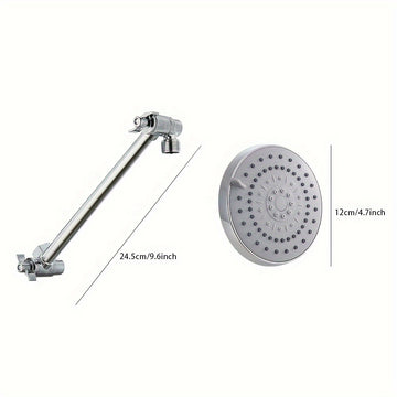 Cabezal de ducha de lluvia de alta presión ajustable de 5 modos con diámetro de 5" (12,7 cm) y brazo de extensión de 10" (25,4 cm) - Acabado pulido, montaje en pared, no requiere electricidad, plástico duradero para uso doméstico y comercial, cabezal de