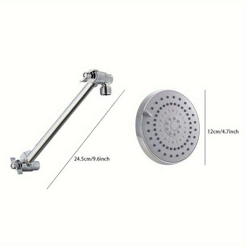 Cabezal de ducha de lluvia de alta presión ajustable de 5 modos con diámetro de 5" (12,7 cm) y brazo de extensión de 10" (25,4 cm) - Acabado pulido, montaje en pared, no requiere electricidad, plástico duradero para uso doméstico y comercial, cabezal de