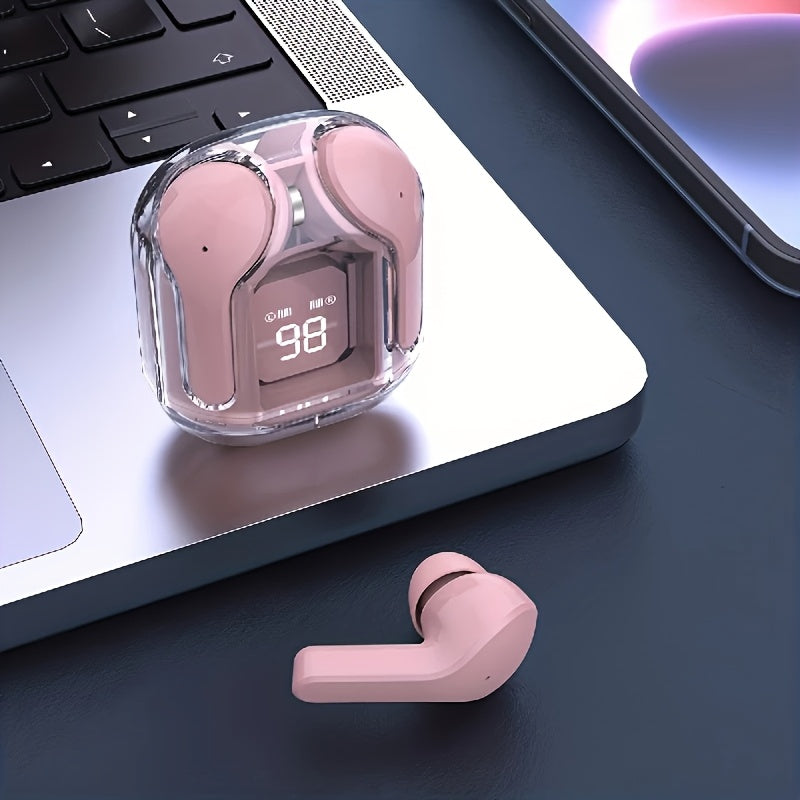Auriculares inalámbricos Mini Y26, con cable de carga, diseño transparente, elegantes y geniales, ligeros y portátiles, larga duración de la batería, alta calidad de sonido, cancelación inteligente del ruido. Compatible con Apple y Android, con luz indic